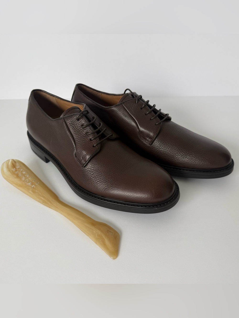 Barneys New York Dark Brown Pebbled Leather Derby Shoes